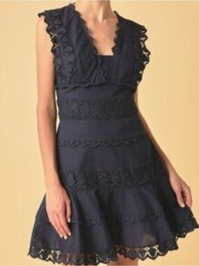 Endless Rose Navy Lace-Trim Mini Dress